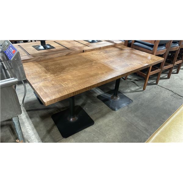 MEDIUM WOOD TOP DOUBLE PEDESTAL 66" X 30" RECTANGULAR RESTAURANT TABLE 30"H