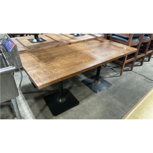 MEDIUM WOOD TOP DOUBLE PEDESTAL 66" X 30" RECTANGULAR RESTAURANT TABLE 30"H