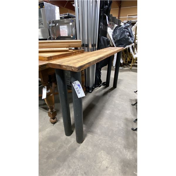 BUTCHER BLOCK TOP METAL BASE NARROW WALL TABLE 56.5"L X 10"D X 30"H