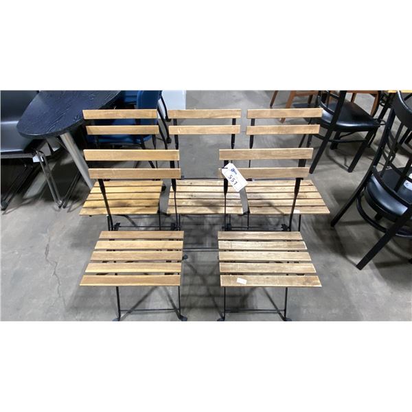 5 SMALL FOLDING NATURAL WOOD BLACK METAL CAFE CHAIRS