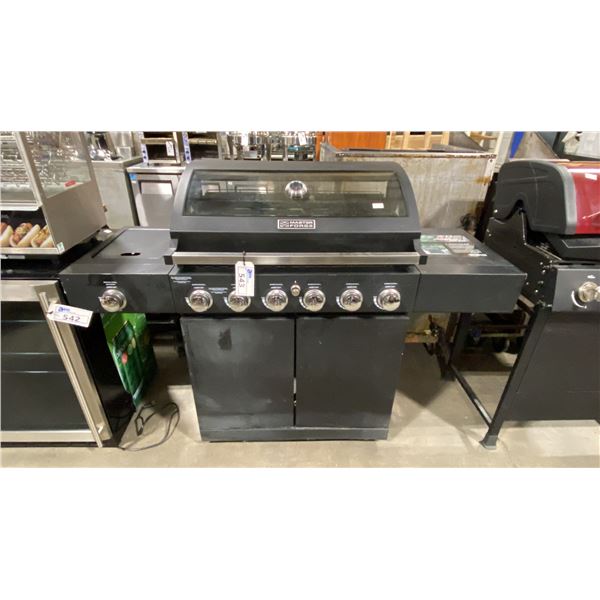 MASTER FORGE BLACK 6 BURNER BBQ PROPANE BBQ WITH GLASS VIEWING WINDOW & SIDE BURNER