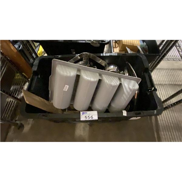BIN OF ASSORTING ROUND CHAFING DISH STANDS, BUCKETS, CEDAR PLANKS & MORE