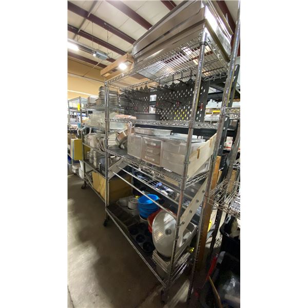 4 TIER 47"W X 18"D X 76"H MOBILE COMMERCIAL METRO STYLE RACKING SYSTEM WITH ASSORTED COMMERCIAL