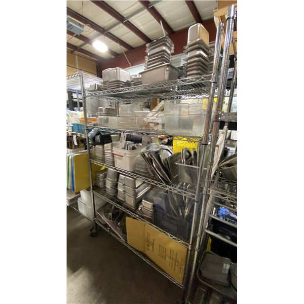 5 TIER 47"W X 18"D X 75"H MOBILE COMMERCIAL METRO STYLE RACKING SYSTEM WITH METAL/PLASTIC INSERTS,