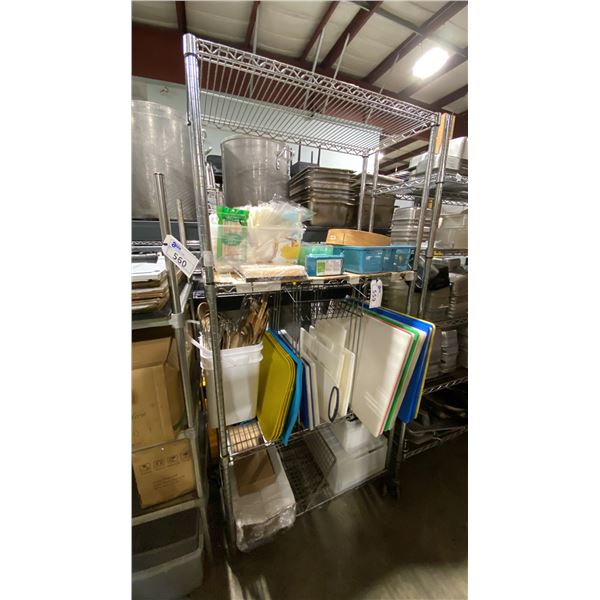 4 TIER 35"W X 18"D X 75.5"H MOBILE COMMERCIAL METRO STYLE RACKING SYSTEM WITH ASSORTED COMMERCIAL