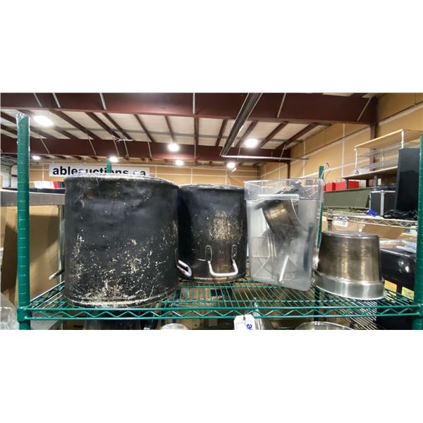 STAINLESS STEEL STOCK POTS, FRYING PANS, PIZZA PANS, COOKING POTS, RICE COOKER *NO LID* & ASSORTED