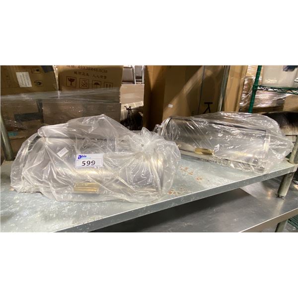 PAIR OF STAINLESS STEEL ROLL TOP FOOD COVERS