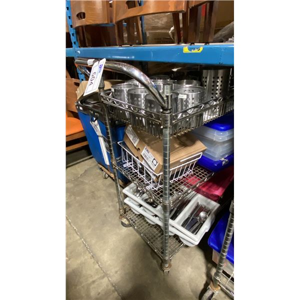 4 TIER MOBILE METRO STYLE CART WITH ASSORTED COMMERCIAL RESTAURANT ITEMS