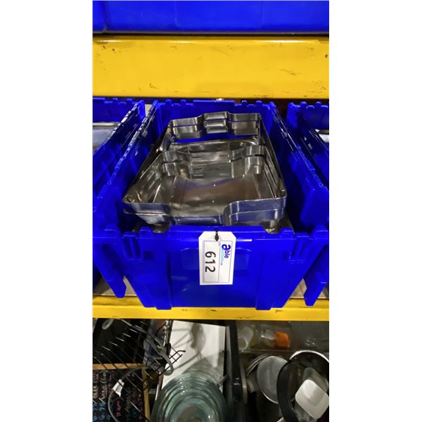 BIN OF ASSORTED STAINLESS STEEL COMMERCIAL CHAFING DISHES & PARTS