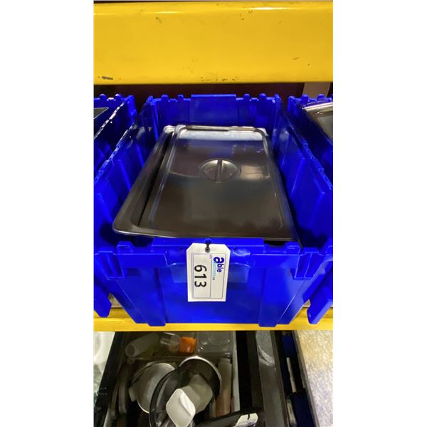 BIN OF ASSORTED STAINLESS STEEL COMMERCIAL CHAFING DISHES & PARTS