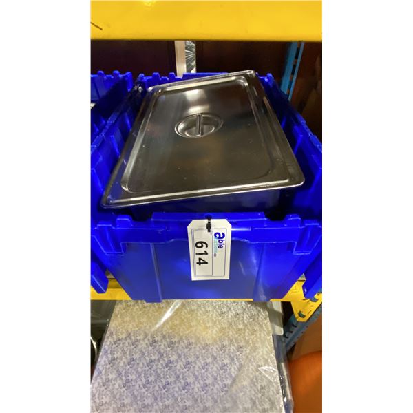 BIN OF ASSORTED STAINLESS STEEL COMMERCIAL CHAFING DISHES & PARTS