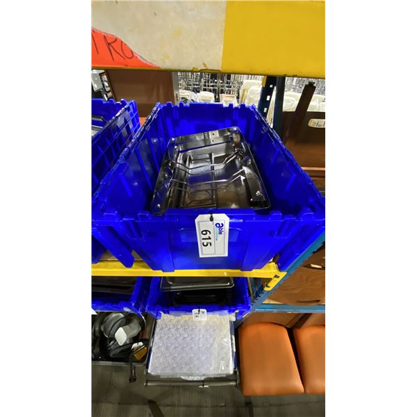 BIN OF ASSORTED STAINLESS STEEL COMMERCIAL CHAFING DISHES & PARTS