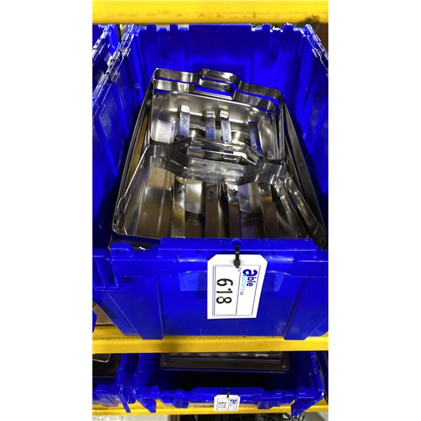 BIN OF ASSORTED STAINLESS STEEL COMMERCIAL CHAFING DISHES & PARTS