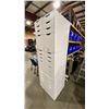 Image 2 : 6 WHITE WOOD STORAGE CABINETS APPROX 14"W X 23"D X 27.5"H & 4- 24" X 47" GREY TABLE TOPS WITH 16