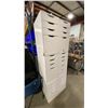 Image 3 : 6 WHITE WOOD STORAGE CABINETS APPROX 14"W X 23"D X 27.5"H & 4- 24" X 47" GREY TABLE TOPS WITH 16