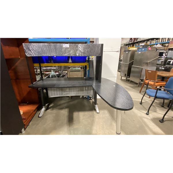 DARK WOOD L SHAPED OFFICE DESK, DARK WOOD IKEA 2 DRAWER OFFICE DESK & DARK WOOD BOOKCASE