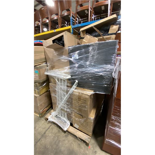 PALLET OF ASSORTED TAKE OUT CUPS/LIDS, COAT HANGERS, HURRICANE VASES & MORE