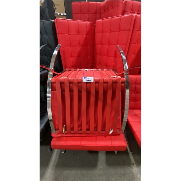 RED METAL FRAMED COMMERCIAL EVENT COUCH, LOVESEAT, & 2 CHAIR SET
