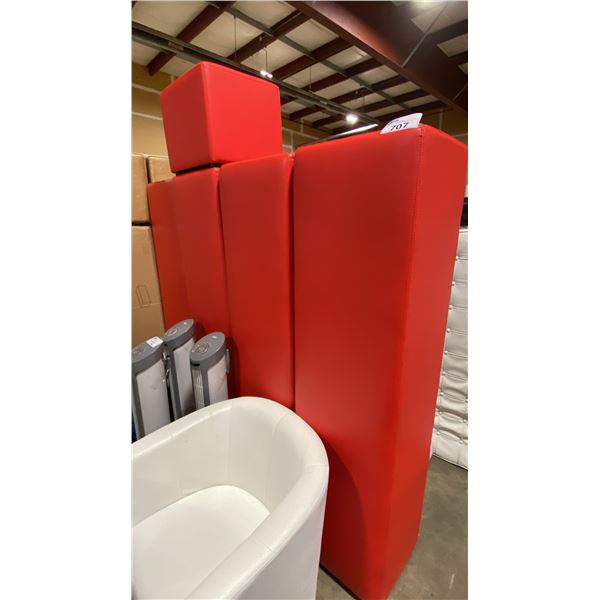4 RED 71" OTTOMANS & 1 SMALL OTTOMAN