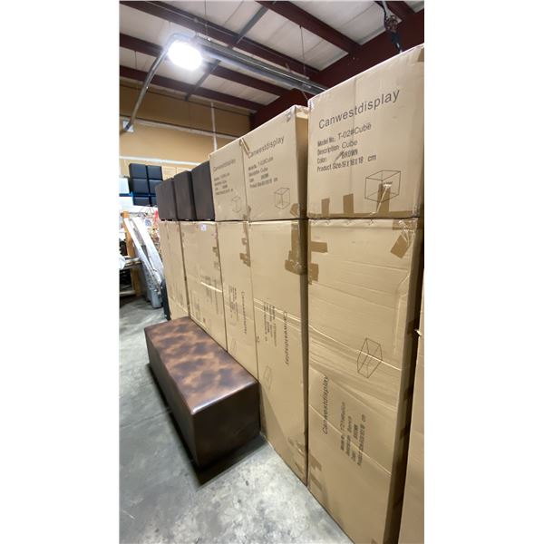 8 BROWN 60" OTTOMANS & 7 SMALL OTTOMANS