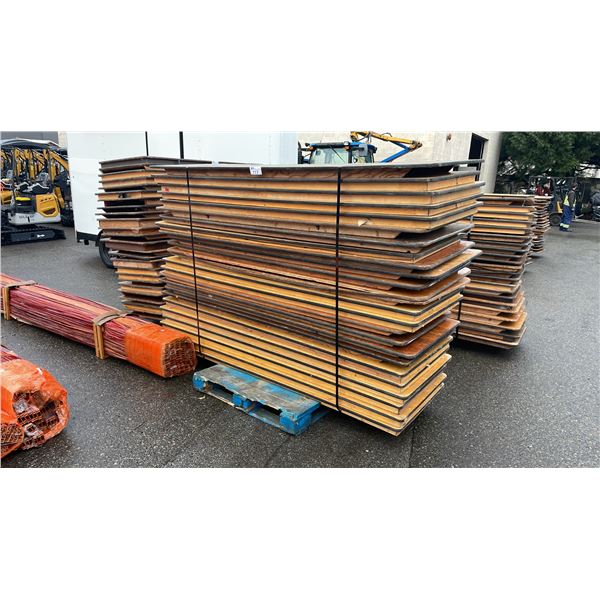 STACK OF 25 ASSORTED WOODEN 8' FOLDING EVENT TABLES