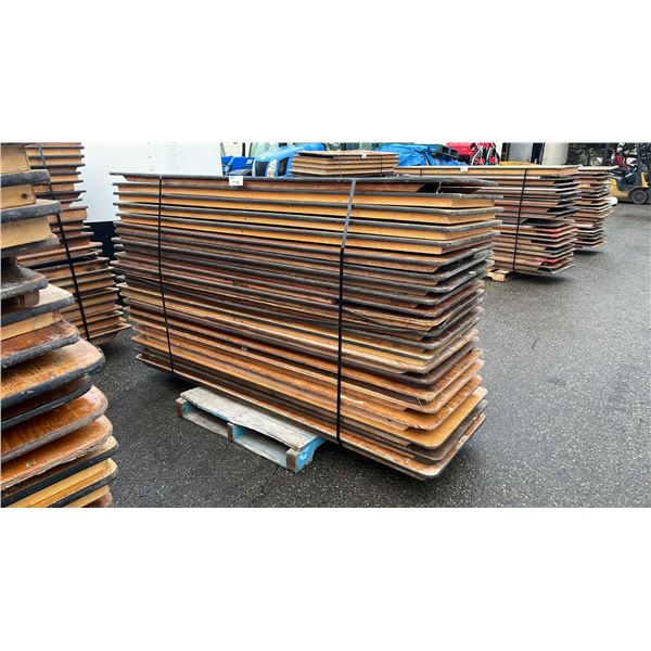 STACK OF 22 ASSORTED WOODEN 8' FOLDING EVENT TABLES