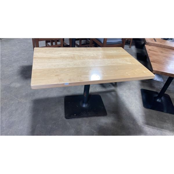 NATURAL WOOD TOP SINGLE PEDESTAL 48" X 30" RECTANGULAR RESTAURANT TABLE 30"H