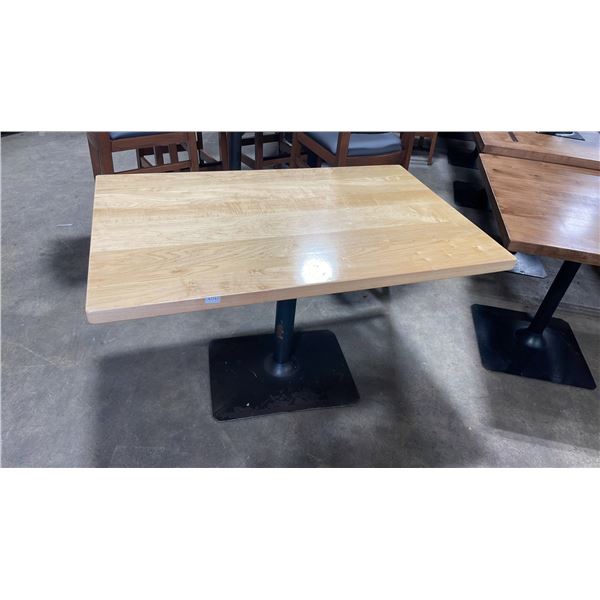 NATURAL WOOD TOP SINGLE PEDESTAL 48" X 30" RECTANGULAR RESTAURANT TABLE 30"H