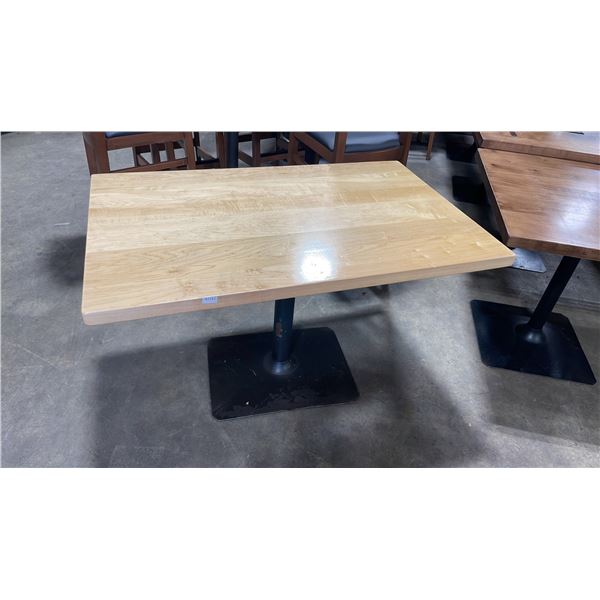 NATURAL WOOD TOP SINGLE PEDESTAL 48" X 30" RECTANGULAR RESTAURANT TABLE 30"H
