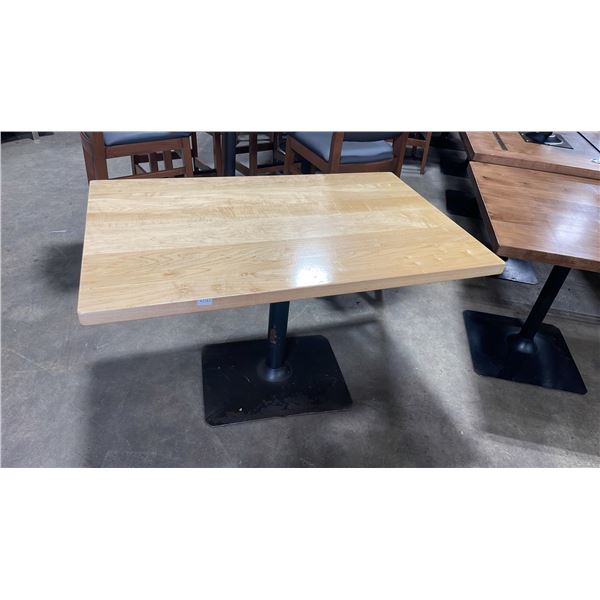 NATURAL WOOD TOP SINGLE PEDESTAL 48" X 30" RECTANGULAR RESTAURANT TABLE 30"H