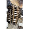 Image 2 : STACK OF 8 DARK WOOD CROSS BACK COMMERCIAL STACKING EVENT CHAIRS WITH CUSHIONS