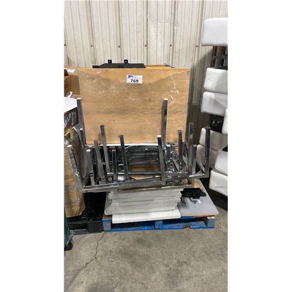 PALLET OF ASSORTED EVENT FURNITURE PARTS & MISCELLANEOUS ITEMS