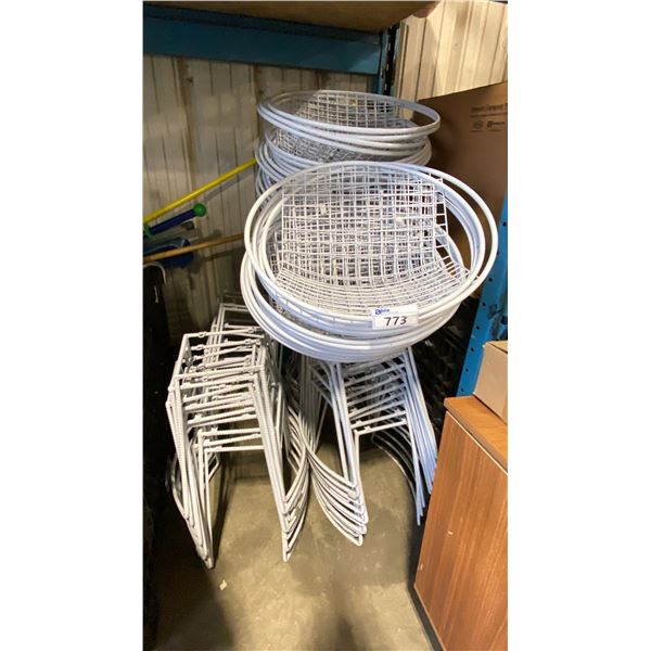 LARGE STACK OF WHITE METAL 2 PCS TUB STYLE EVENT STOOLS *NO HARDWARE, MUST TAKE ALL*