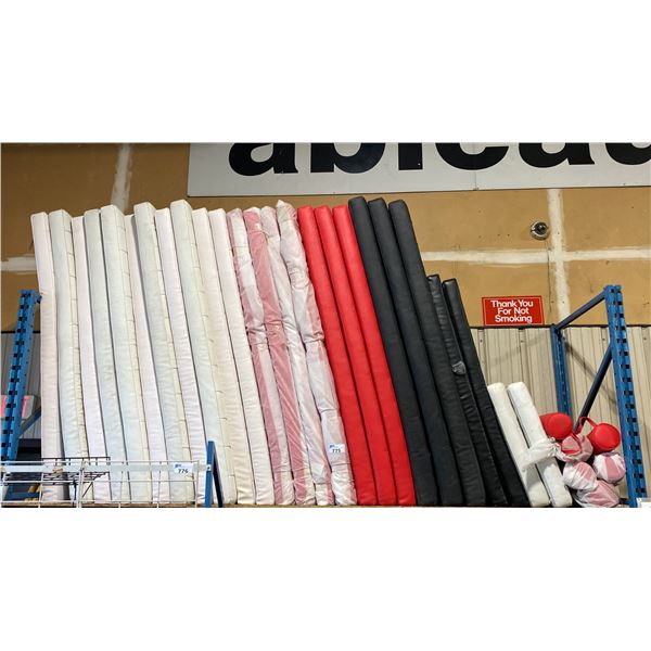 LARGE SHELF LOT OF ASSORTED VINYL EVENT AREA CUSHIONS *MUST TAKE ALL*