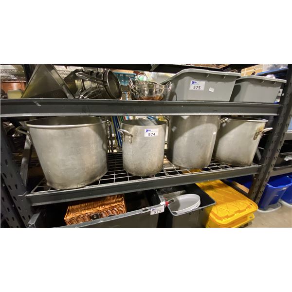 4 LARGE STAINLESS STEEL COMMERCIAL RESTAURANT STOCK POTS *NO LIDS*