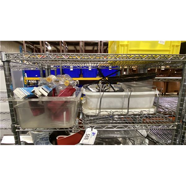 SHELF OF ASSORTED COMMERCIAL RESTAURANT PLATES, ICE BUCKETS & RESTAURANT ITEMS