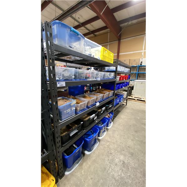 2 BAYS OF BLACK ADJUSTABLE MESH DECK SHELVING 3- 78" UPRIGHTS, 18- 72" SIDE RAILS