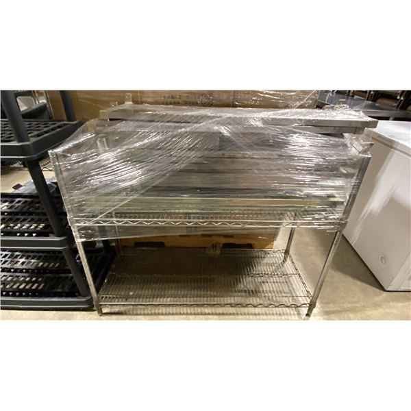 2 TIER METAL RACK WITH ASSORTED STAINLESS STEEL WALL MOUNT SHELVES