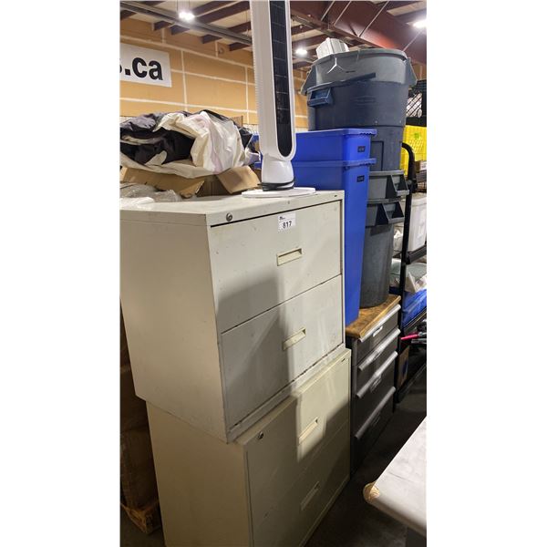 2 METAL 2 DRAWER LATERAL FILE CABINETS, 4 DRAWER STORAGE CABINET, NOMA ELECTRIC FLOOR FAN, &