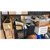 Image 3 : SHELF OF ASSORTED OFFICE SUPPLIES, TIRES, & BOOSTER SEAT *BINS INCLUDED, SHELF NOT INCLUDED*
