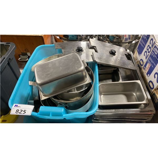 BIN OF ASSORTED STAINLESS STEEL INSERTS, GRILLS & CAKE PANS *BIN INCLUDED*