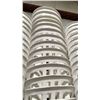 Image 4 : STACK OF 25 WHITE PLASTIC OUTDOOR SLAT BACK EVENT STACKING CHAIRS