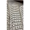 Image 4 : STACK OF 25 WHITE PLASTIC OUTDOOR SLAT BACK EVENT STACKING CHAIRS