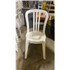Image 2 : STACK OF 25 WHITE PLASTIC OUTDOOR SLAT BACK EVENT STACKING CHAIRS