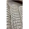 Image 4 : STACK OF 25 WHITE PLASTIC OUTDOOR SLAT BACK EVENT STACKING CHAIRS