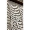 Image 4 : STACK OF 25 WHITE PLASTIC OUTDOOR SLAT BACK EVENT STACKING CHAIRS
