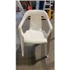 Image 2 : STACK OF 25 WHITE PLASTIC RUBBERMAID OUTDOOR SOLID BACK EVENT STACKING CHAIRS