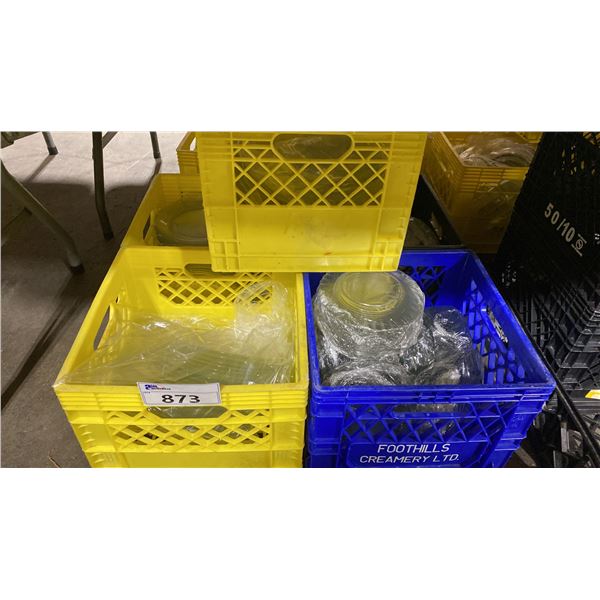 5 CRATES OF ASSORTED COMMERCIAL RESTAURANT GLASS DISHWARE & EMPTY CRATES *CRATES INCLUDED*