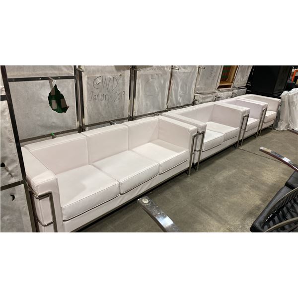 WHITE MODERN COMMERCIAL EVENT VINYL 3 PCS SOFA, LOVESEAT, & CHAIR SET