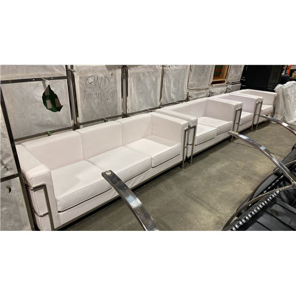 WHITE MODERN COMMERCIAL EVENT VINYL 3 PCS SOFA, LOVESEAT, & CHAIR SET